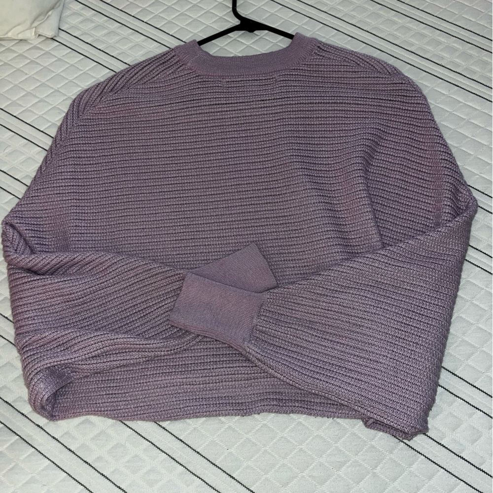 Purple ribbed knit drop shoulder sweater